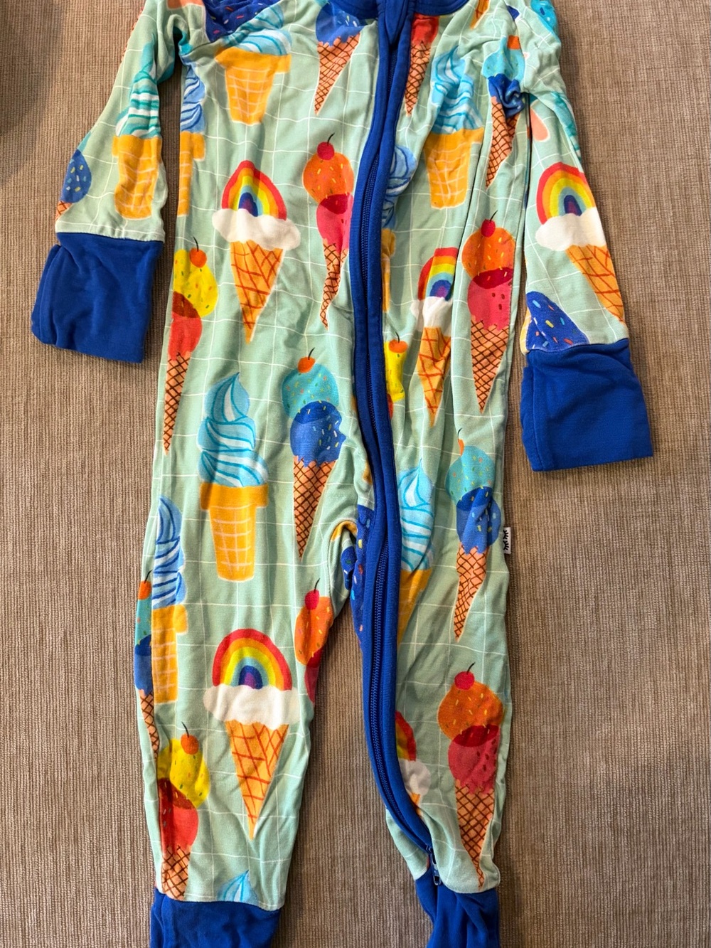 Little Sleepies Mint Ice Cream Print One-Piece with Blue Trim